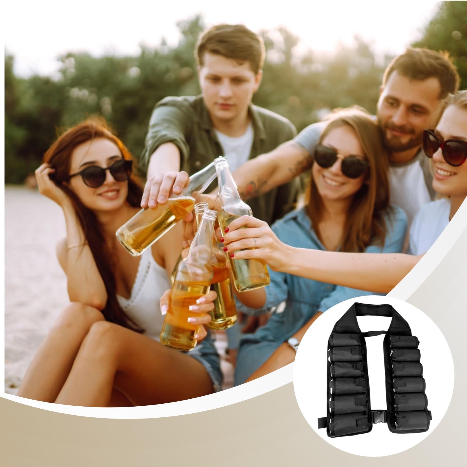 Adjustable Tactical Beer Holder Vest, 12 Can Beverage Sling with Quick Release