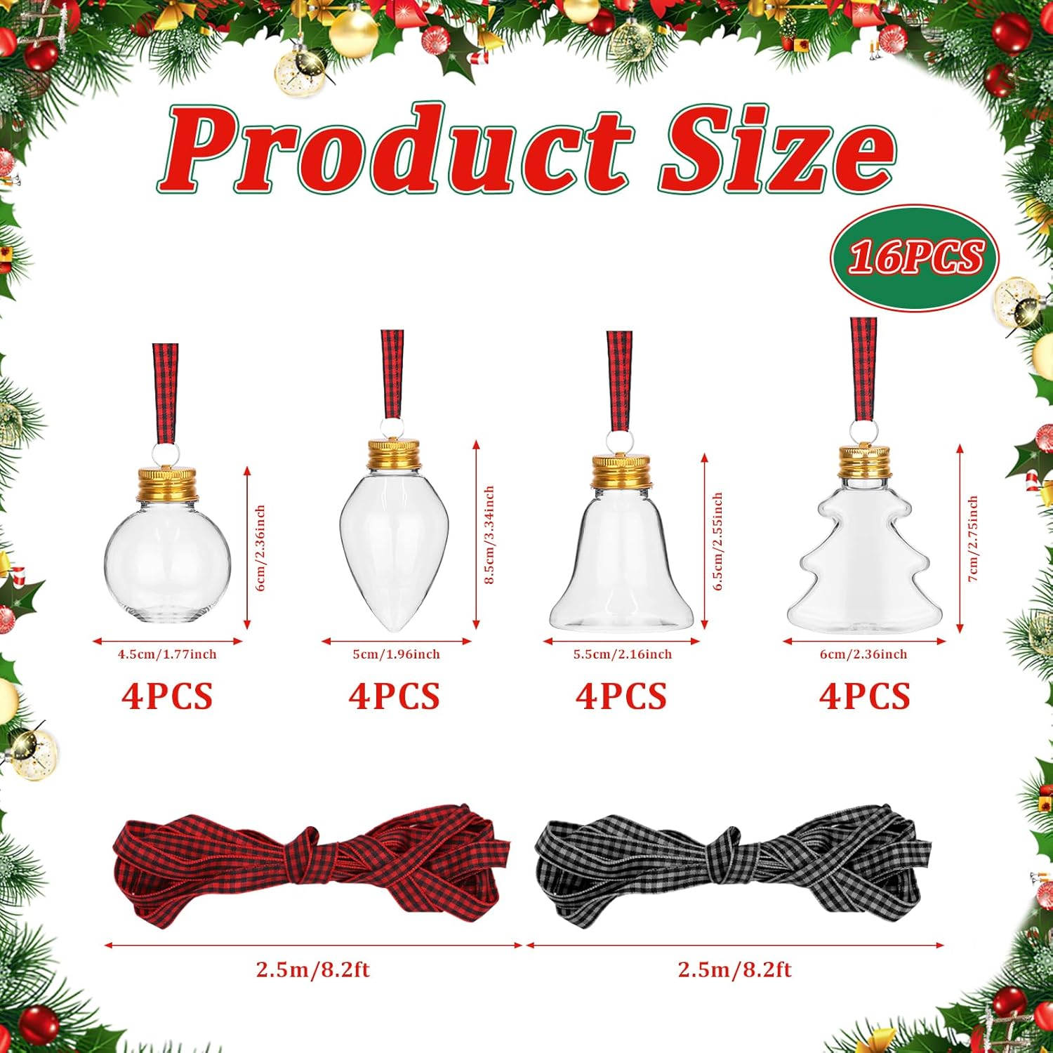 16個 充填可能なクリスマスオーナメント、酒ボール クリスマスオーナメント ドリンク用クリアオーナメント クリスマス酒ボール(4スタ