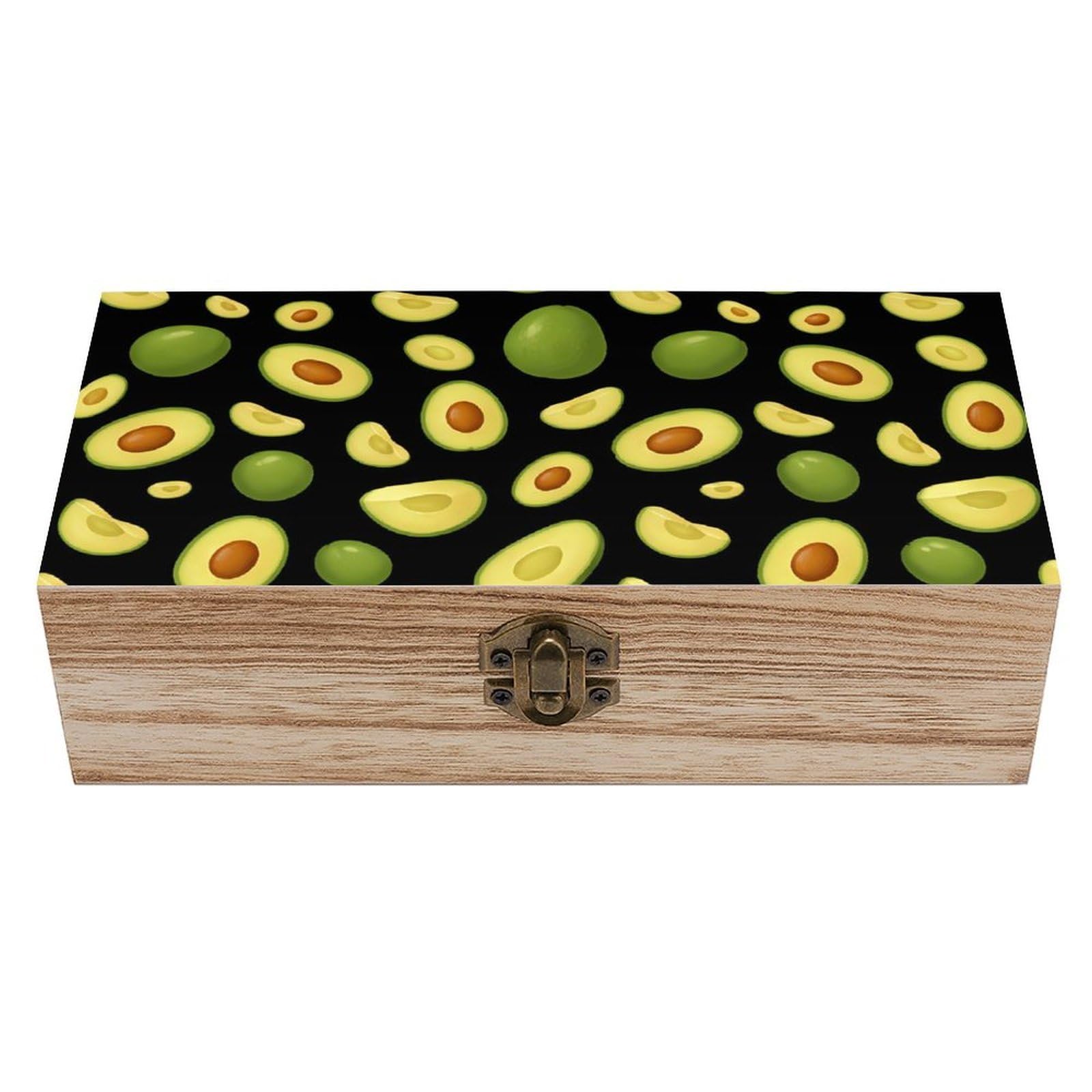 HLBSDM Avocado Pattern Green Black Wooden Storage Box