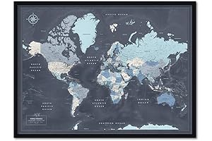 Framed World Map with Push Pins for Travel Tracking and Planning