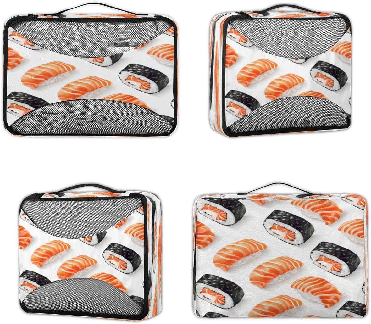Sushi Pattern 4 Set Packing Cubes Packing Cubes for Women Lightweight Travel Essential Bag Clothes Carry on Suitcase Bags for Accessories Essentials