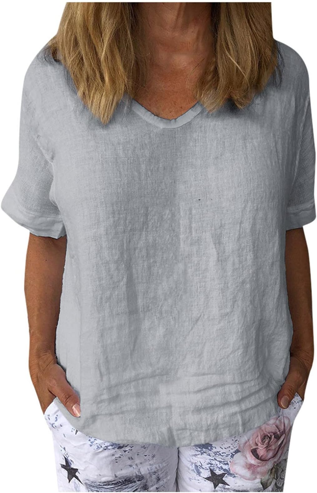GenericWomens Casual Cotton And Linen O Neck Solid Short Sleeves T Shirt Blouse Tops Black Long Sleeve Thermal Shirt Women