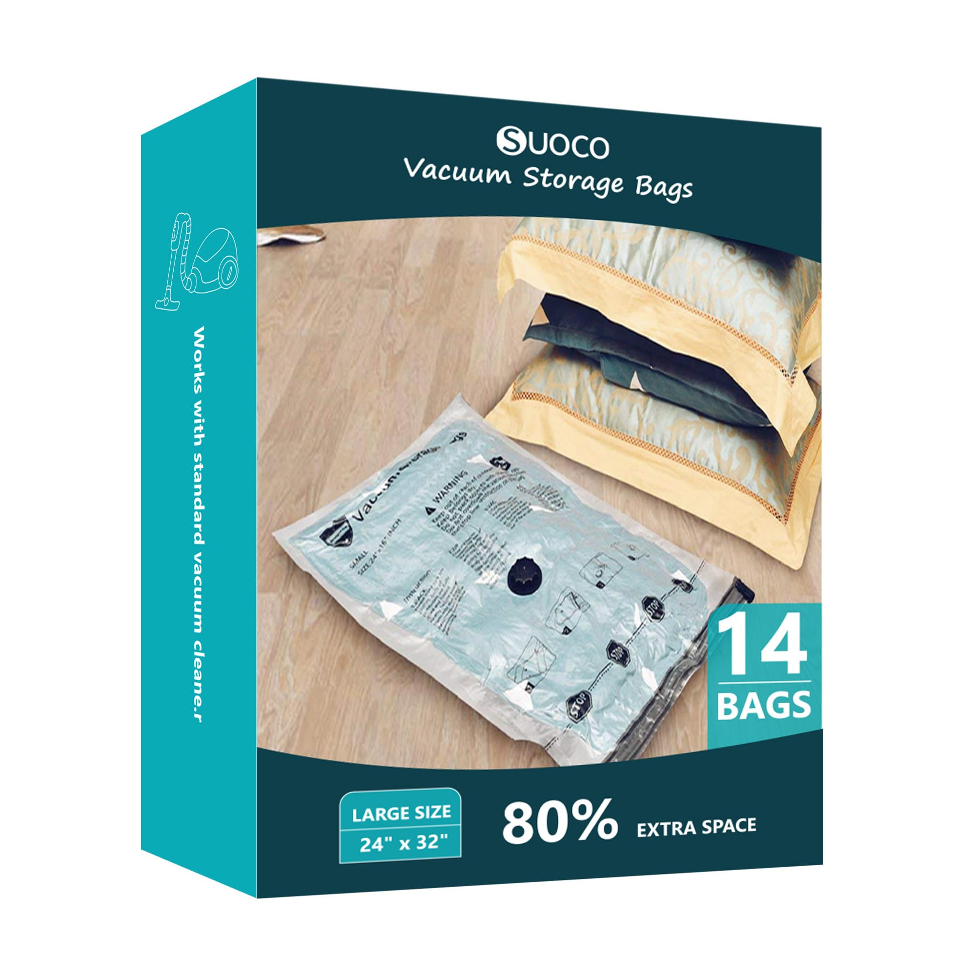 14 Large Vacuum Storage Bags, Compression Packing Space Saver Seal Bags for Clothing Bedding Comforters Blankets Pillows