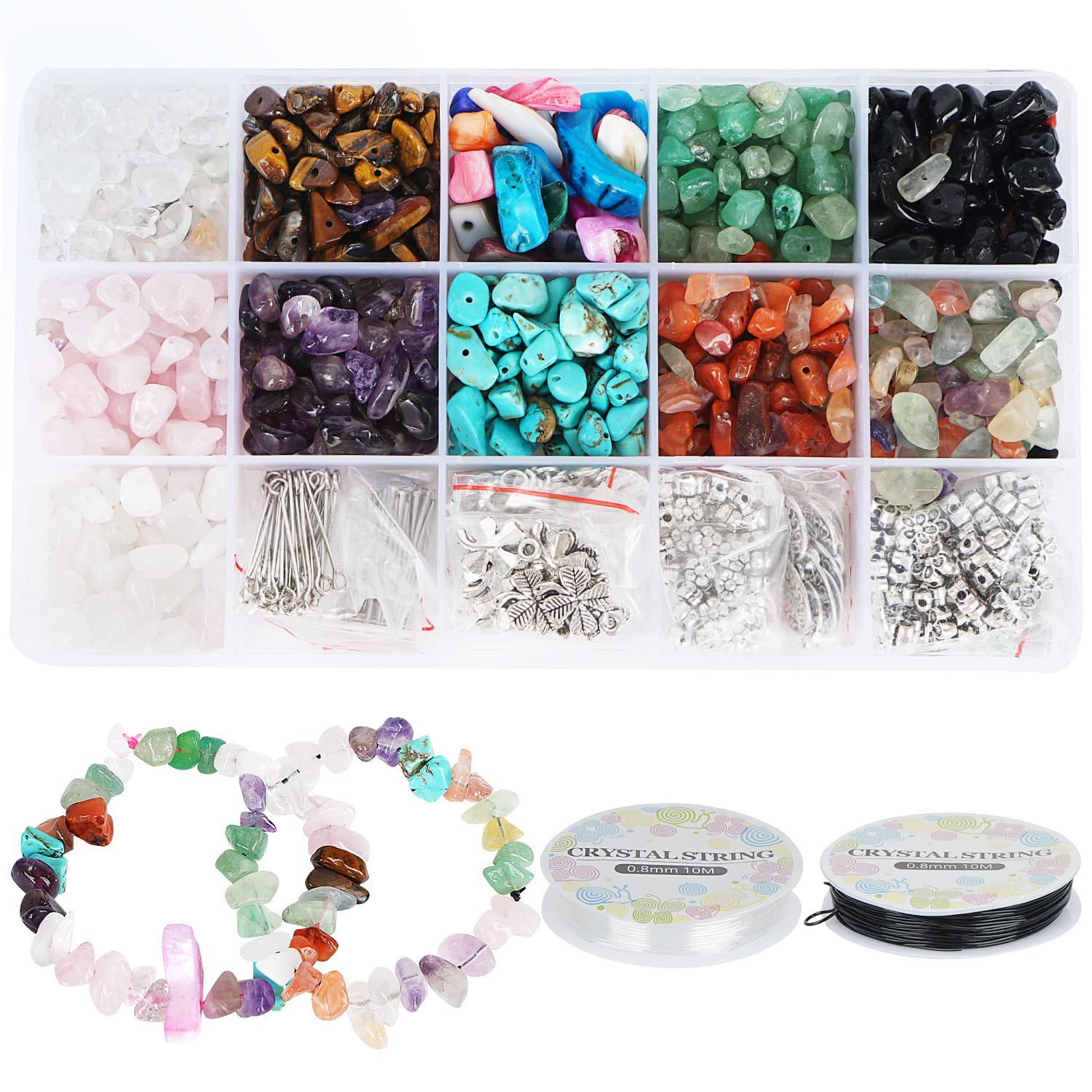 SUNTATOP Stone Beads for Jewelry Making, Irregular Colorful Shaped Stone Beads Kit Including Tools