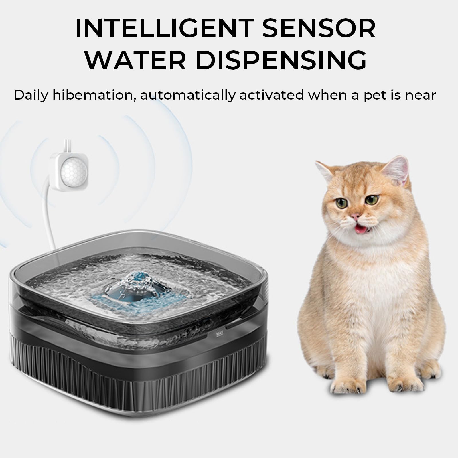 Fontanella per Cani E Gatti 304Oz/2.4Gal/9L, Fontana d'Acqua Fresca con Serbatoio Visivo Sensore di Movimento Fontanella per Gatti Ultra Silenziosa Distributore d'Acqua con 4 Filtri A Carbone