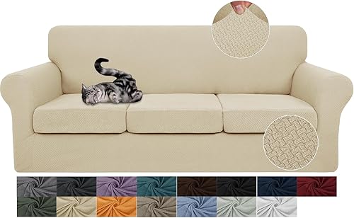 Miniatura 39 de JIVINER Fundas de sofá de 3 piezas para sofá de 2 cojines, funda de sofá elástica con 2 fundas de cojín de asiento extra grandes, fundas gruesas