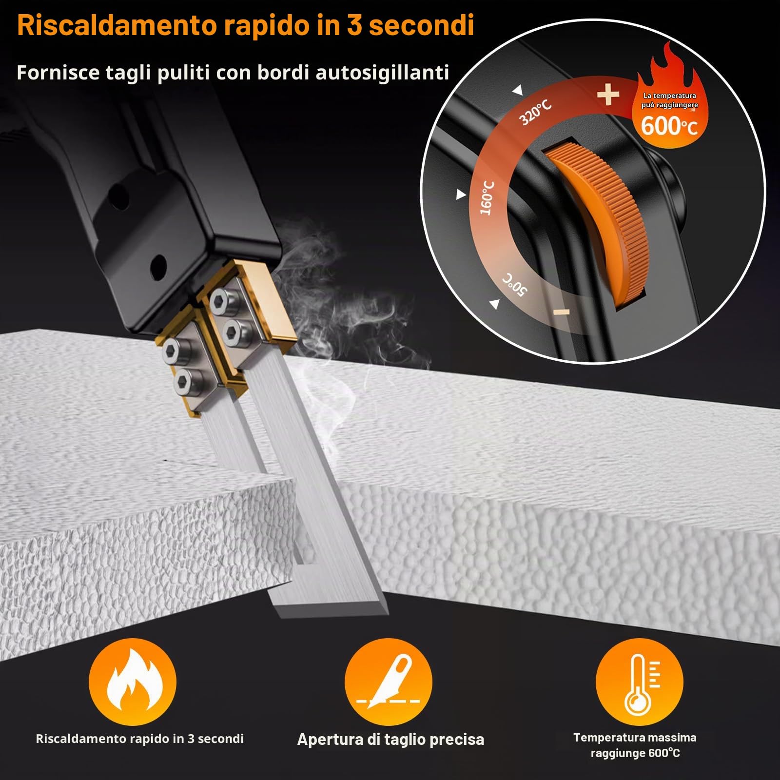Taglierina elettrica in polistirene da 300 W con 5 lame in Nicromo, taglierina elettrica con 0-650 ℃, taglierina professionale per EPS, EPP, piastre KT, EVA, PU, gomma e tessuto