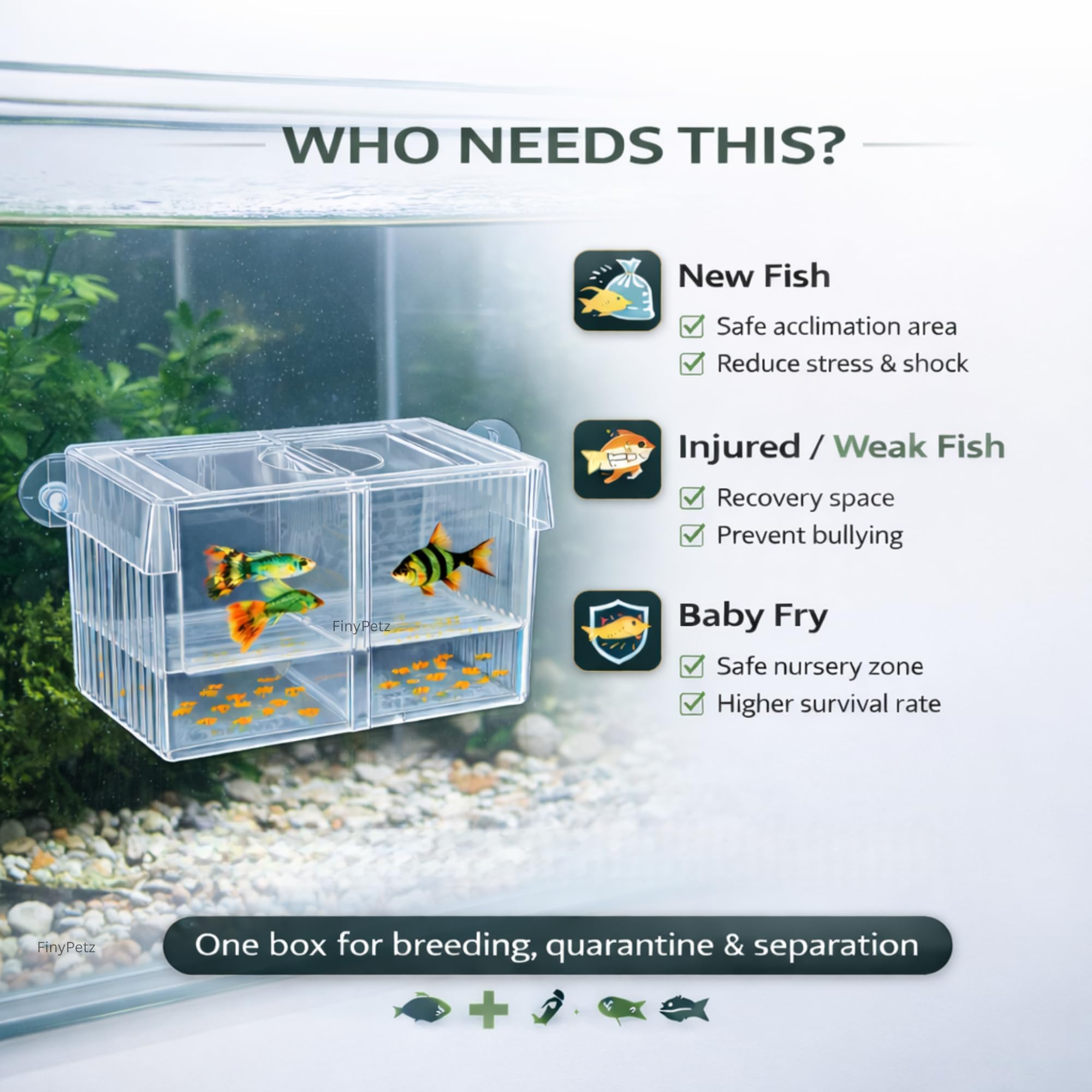 FinyPetz Aquarium Double Isolation Box FH-20 | Fish Breeding & Separation Divider | Fry Hatchery for Betta & Guppy | Acclimation & Recovery Accessory for Fish Tanks 2