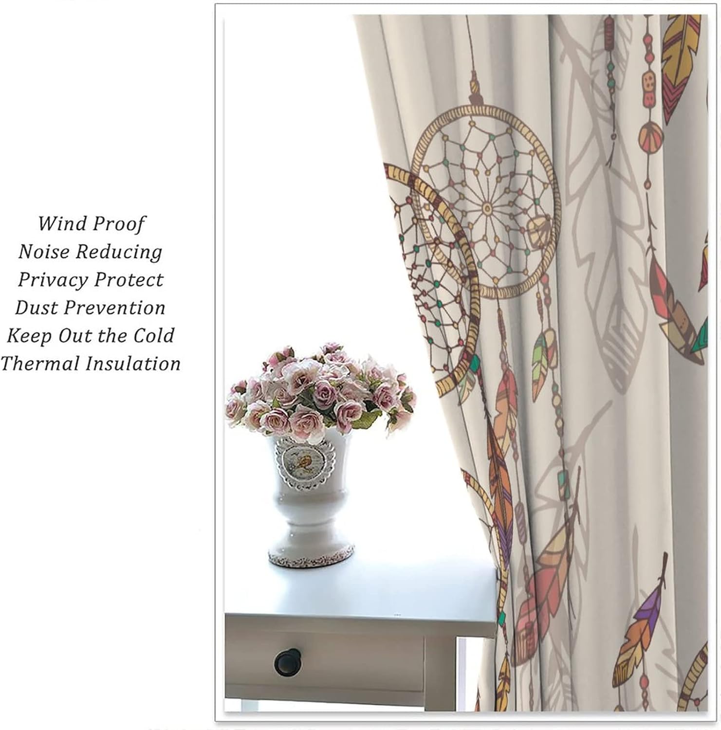 Boho Dreamcatcher Curtains,Native American Indian Ethnic Tribe Feathers Window Treatments for Bedroom Living Room Kitchen Office Rod Pocket Drapes 2 Panels Set Total Size 42 x 45 Inch - Image 5