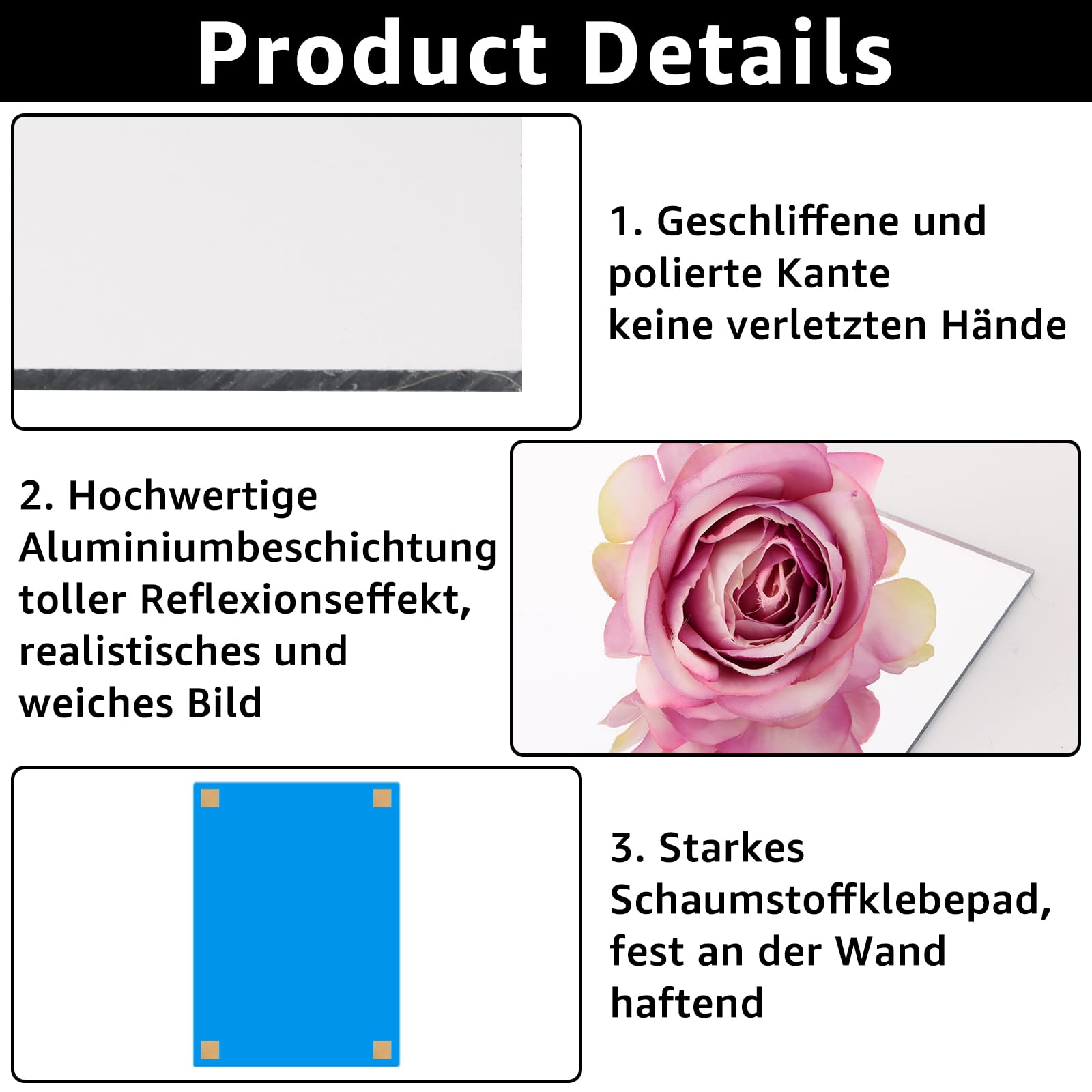 YOUNTHYE 8 Stück A4 Spiegel zum kleben, Flexibler Spiegelfolie Selbstklebend Acryl, 21 x 29 cm Spiegel selbstklebend Groß klebespiegel für Ankleidezimmer, Gäste WC, Wohnzimmer, Badzimmer
