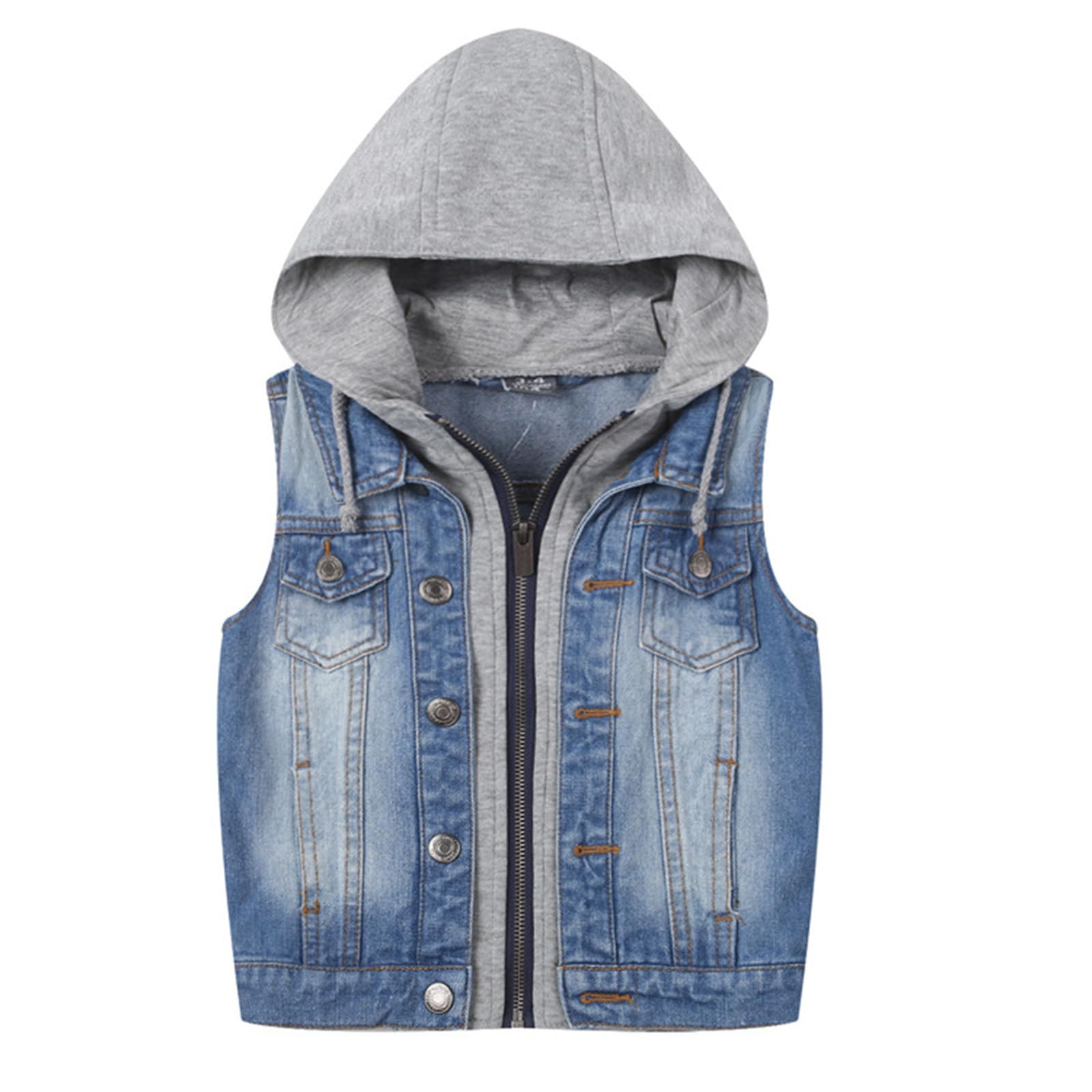 Generisch 2026 Ragazzi Giacca Senza Maniche Ragazze Jean Gilet Felpe Bambini Vita Cappotto Capispalla, Blu, 11-14 Jahre