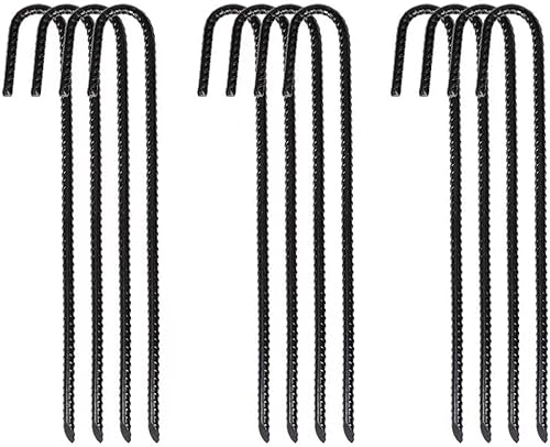 QJL Estacas de refuerzo de 12 pulgadas paquete de 8 estacas galvanizadas de gancho en J resistente estacas de metal de acero para tienda de campaña