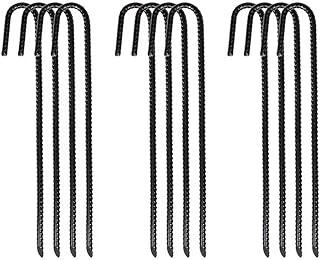 QJL 12 Inch Rebar Stakes, 8 Pack Heavy Duty J Hook Galvanized Ground Stakes, Metal Steel Tent Stakes Ground Anchors