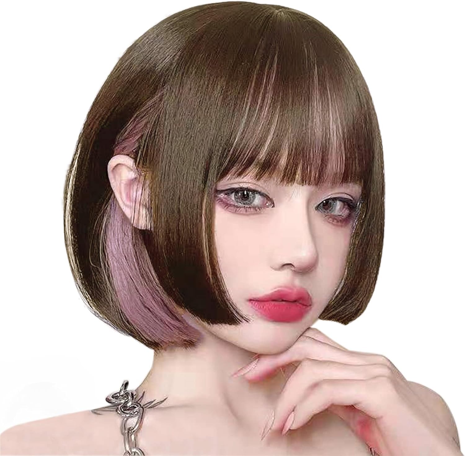 Amazon Co Jp Villo ウィッグ ボブ 姫カット インナーカラー ショート ウィッグ ピンク 金髪 ストレート ウイッグ Wig かつら コスプレ 自然 女装 ウィッグ ギフト ボックス 付 ピンク ビューティー
