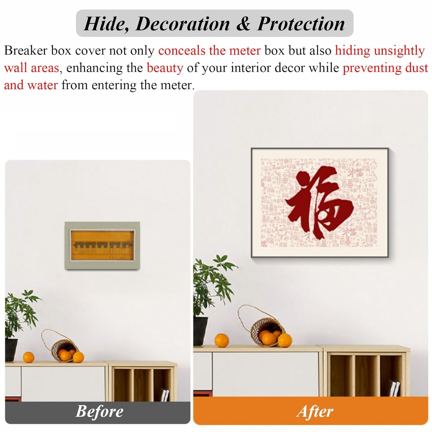 Elegant Fuse Box Cover Cabinet - Stylish Circuit Breaker Panel Decoration, Push-Pull Design for Office/Hotel, Portable Electrical Panel Hideaway (Style C, 45cm x 35cm)