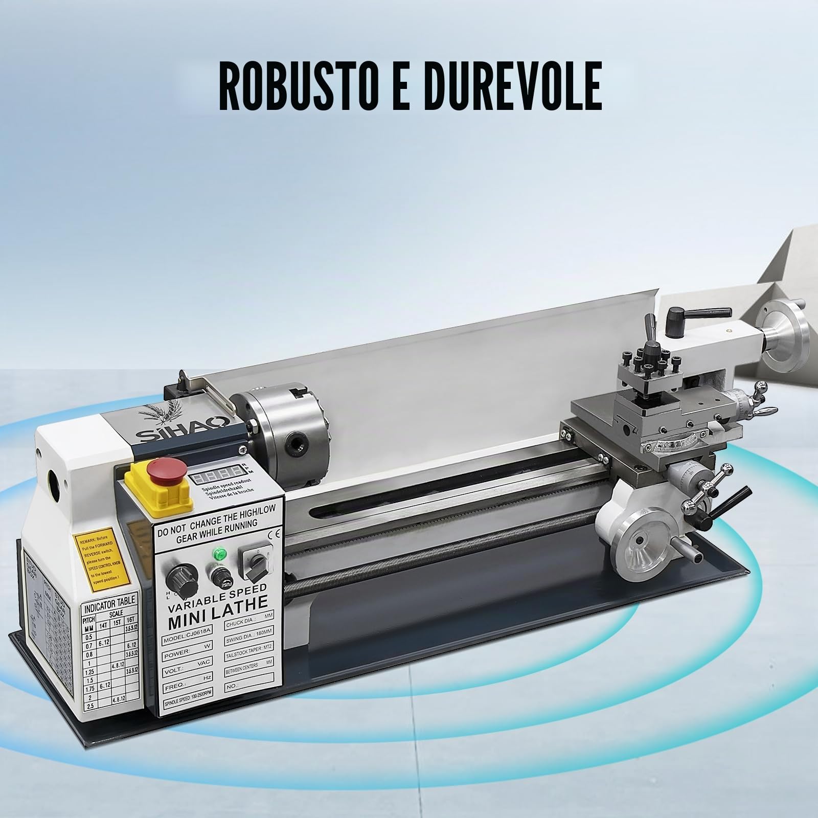 Tornio per Metallo 180MMx350MM 750W Mini Tornio Metallo,Metallo Ingranaggio Con Porta Coltello e Pennello,Velocità Variabile 0-2500 Giri/min,Tornio per Metalli per Filettatura/Tornitura/Foratura