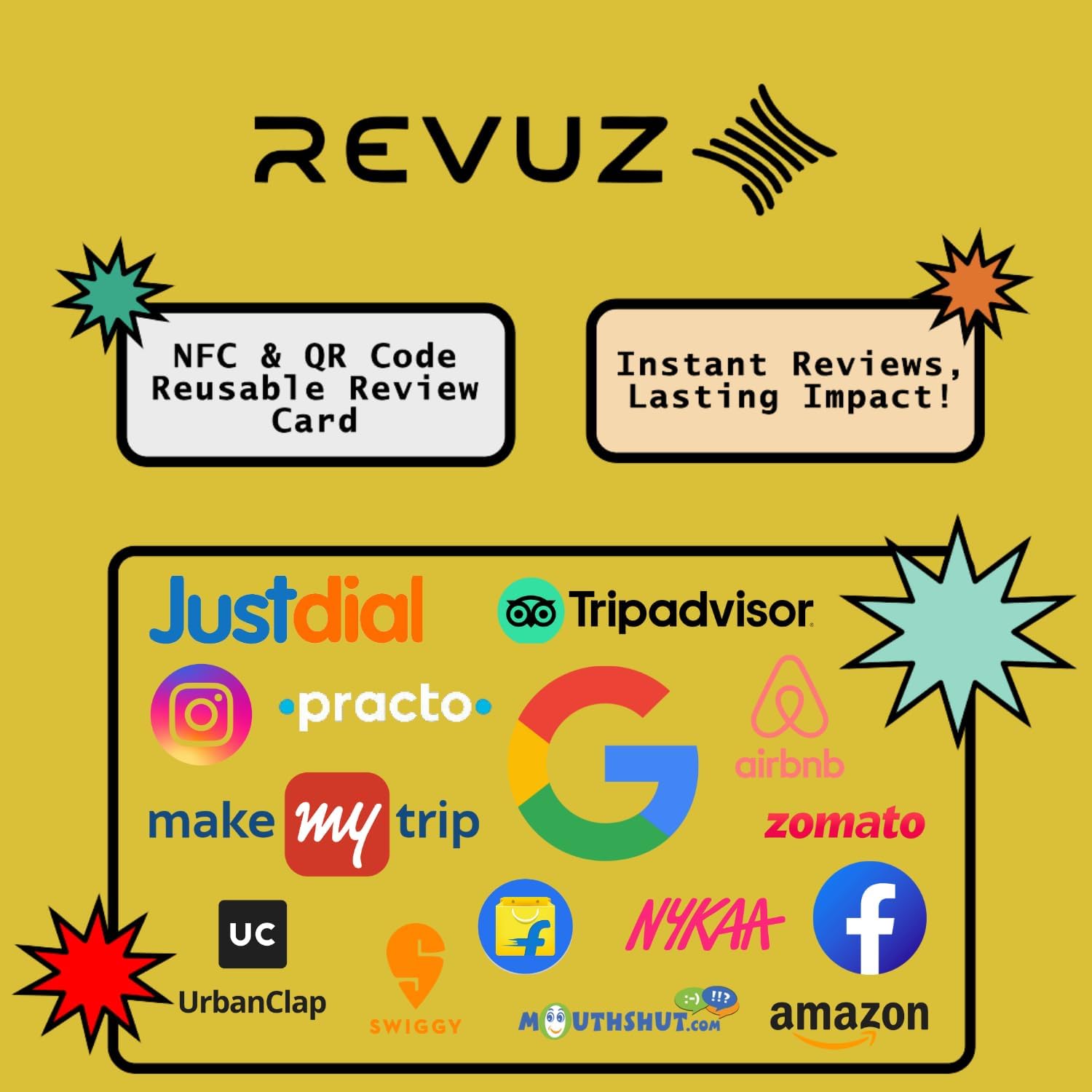 REVUZ NFC Online Review Card -Durable Metal, Contactless Share for Business Ratings, Portable, Easy Setup, Compatible with Smartphones (GOLDEN) 2