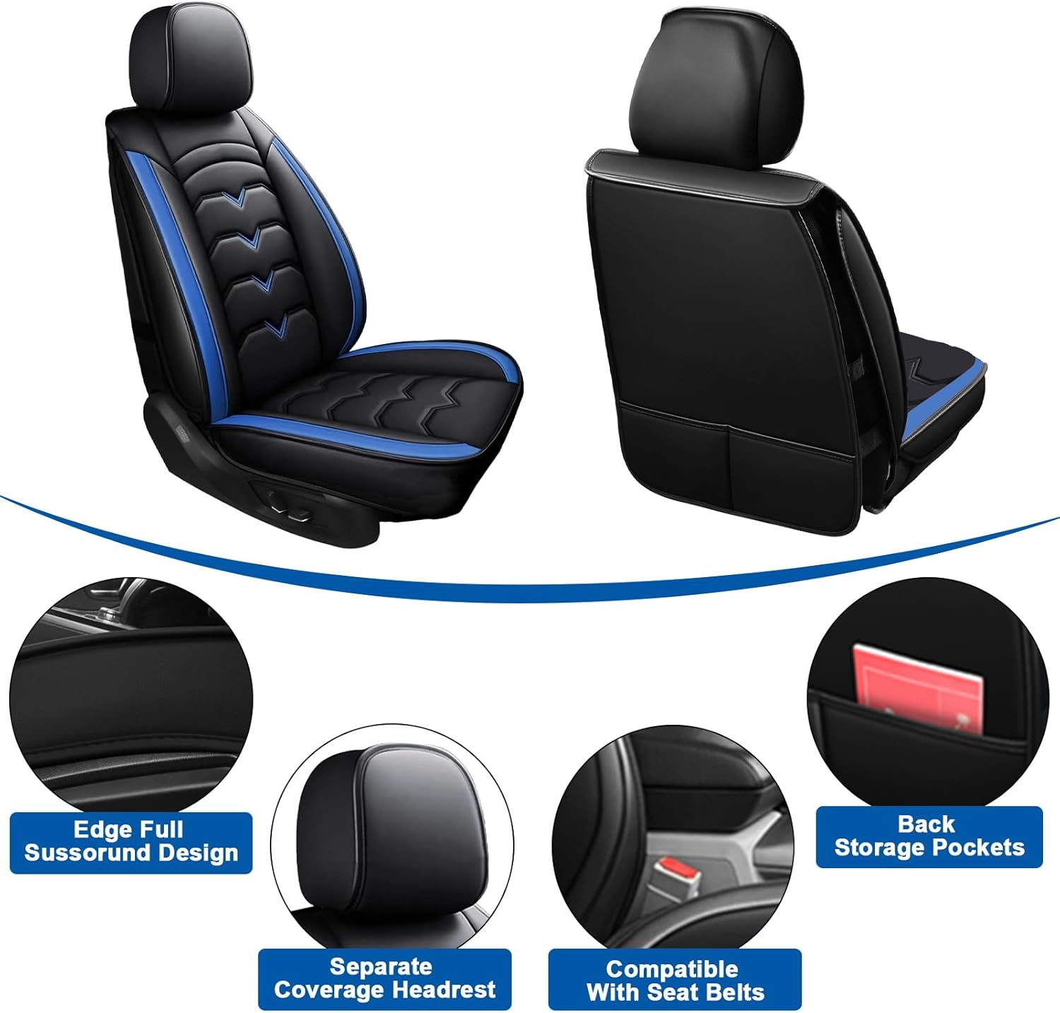 PU Leather Car Seat Covers Compatible with Chevy Trax 2022–2025, Custom Fit 5 Seat Cover Set for Front and Rear Seats, Non-Slip Seat Protectors Cushion, Trax Interior Accessories, Black Blue