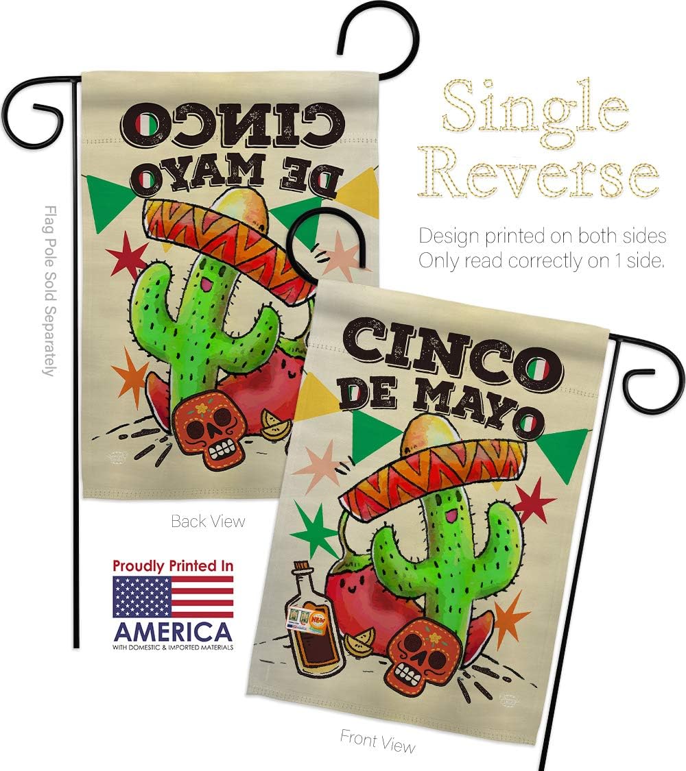 El Cinco de Mayo Garden Flag Set Wall Hanger Summertime Party Cactus Pinata Sombrero Mexican Fiesta Outdoor Small Decorative Gift Yard House Banner Made In USA 13 X 18.5