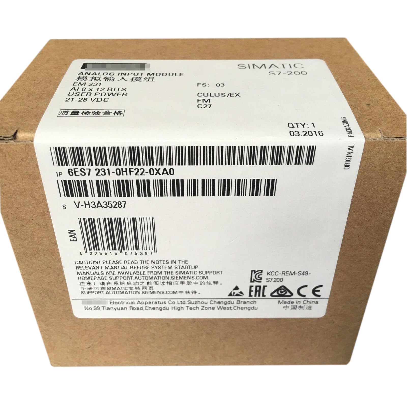 YNPPLGTJC 6ES7231-0HF22-0XA0 Analog Input Module 6ES72310HF220XA0 Sealed in Box 1 Year Warranty