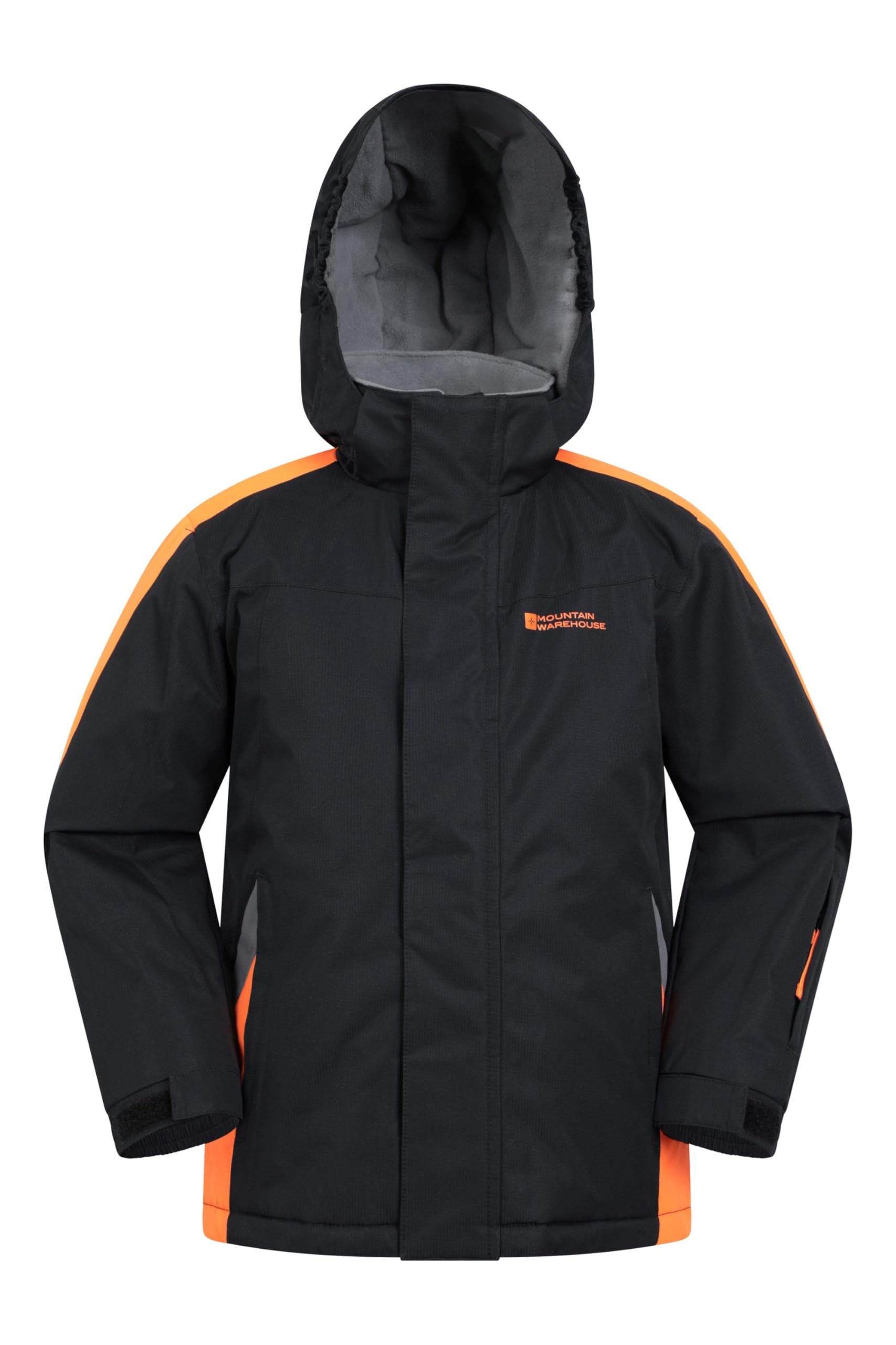Mountain Warehouse Raptor Kids Ski Jacket - Snowproof, Fleece Lined Snow Coat with Hood - Boys and Girls Winter Warm Skiing, Snowboarding & Outdoors Black Kids Size 2-3 Years