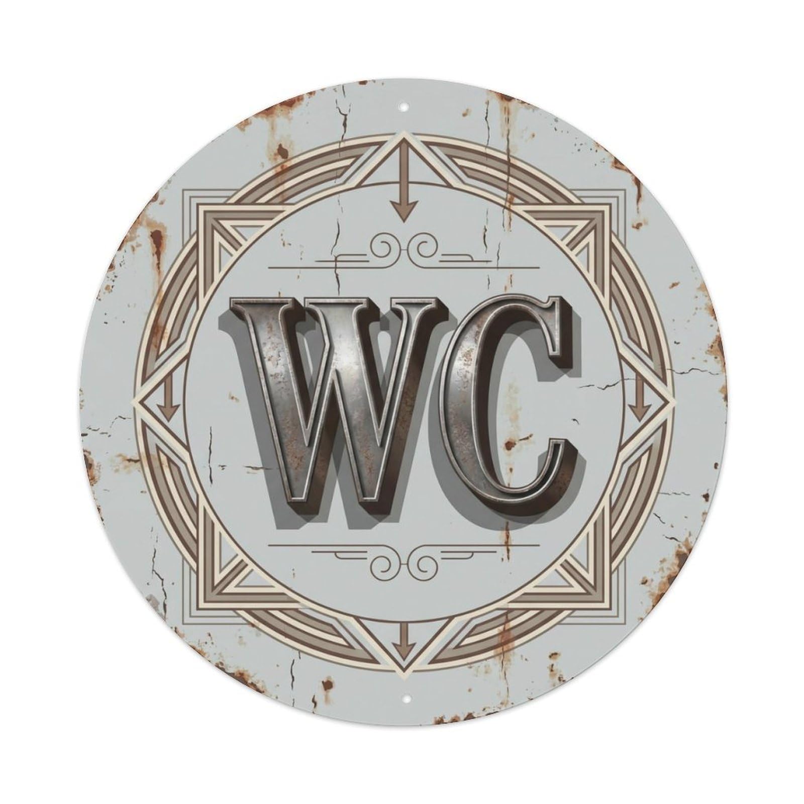 Fqcyn Style Toilet （Wc） Rustic Shabby Restroom Ornament Metal Tin Sign Plaque Wall Decor For Cafe, Club Bar, Office, Home Garden Round Metal Poster 8X8inch