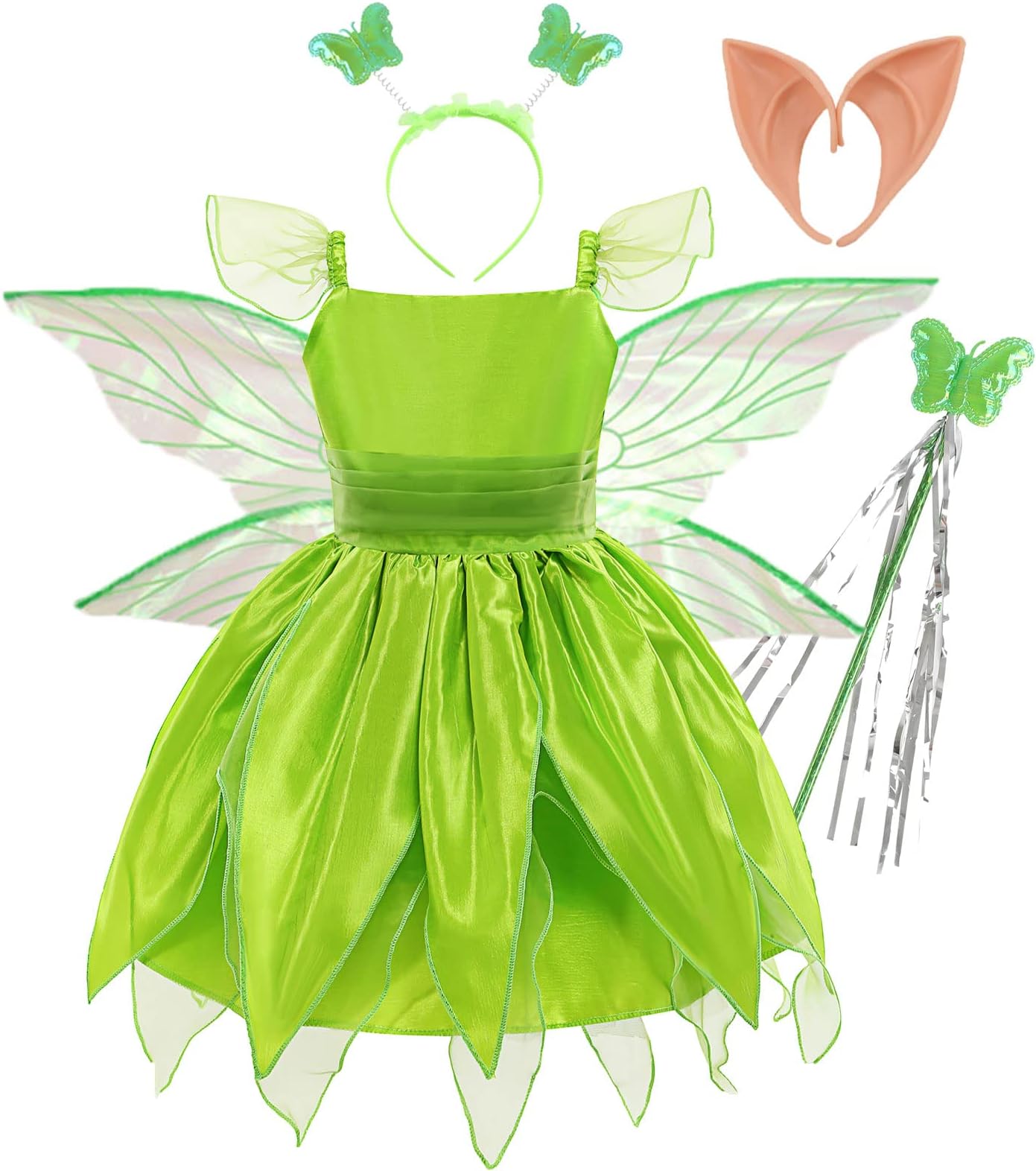 Tinkerbell Costume for Girls Halloween Birthday Party Fairy Dress with Pixie Ears and Wings