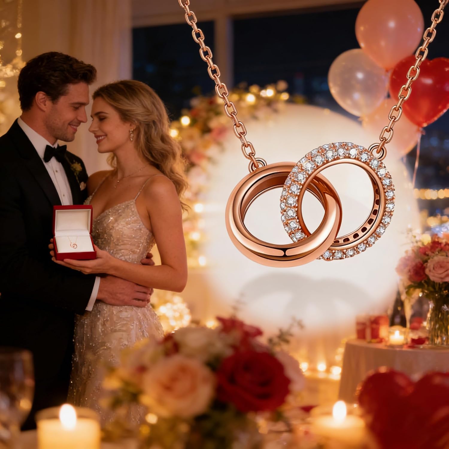 S925 Sterling Silver Necklace for Women Cubic Zirconia Pendant White/Rose Gold Plated Necklace Gifts for Women - Image 2