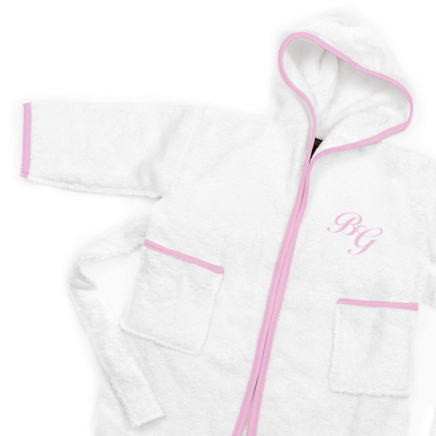 Ensemble de peignoir et serviette à capuche pour bébé – Monogramme (2 lettres) (blanc et rose)