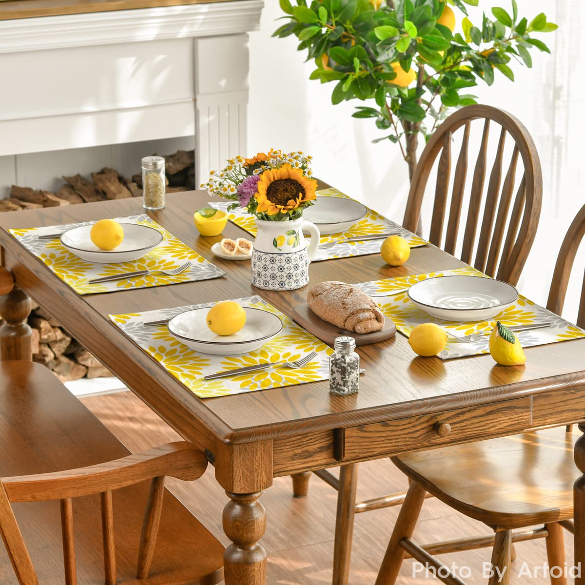 Artoid Mode Tischsets 4er Set - Gelbe Dahlien Sommer Design 36cm