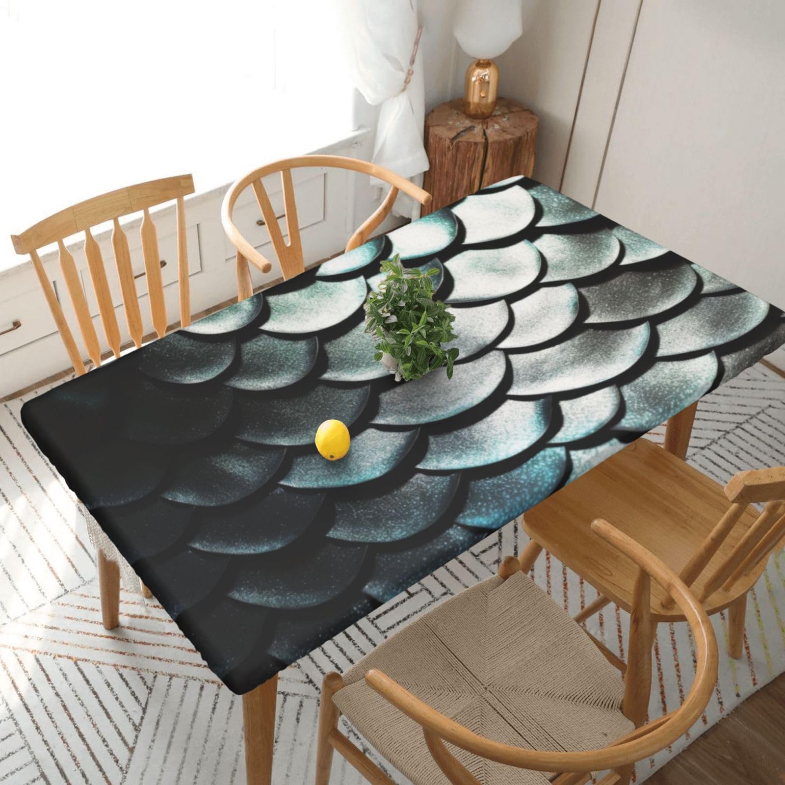WPKJU Silver Fish Scale Printed Tablecloths 5ft Rectangular Table Covers Washable Polyester Decorative Table Cloth for Dining Table Picnic Wedding