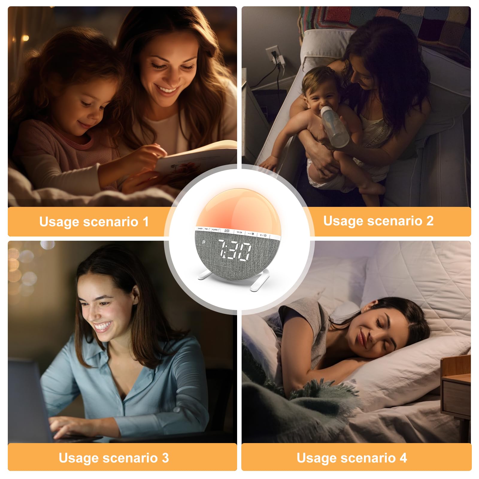Despertador Luz Amanecer, Simulador de Amanecer con Función de Repetición, Despertador Luz Natural, Wake Up Light con 10 Niveles de Brillo, 7 Sonidos Naturales, 8 Modos de Color para Adultos y Niños