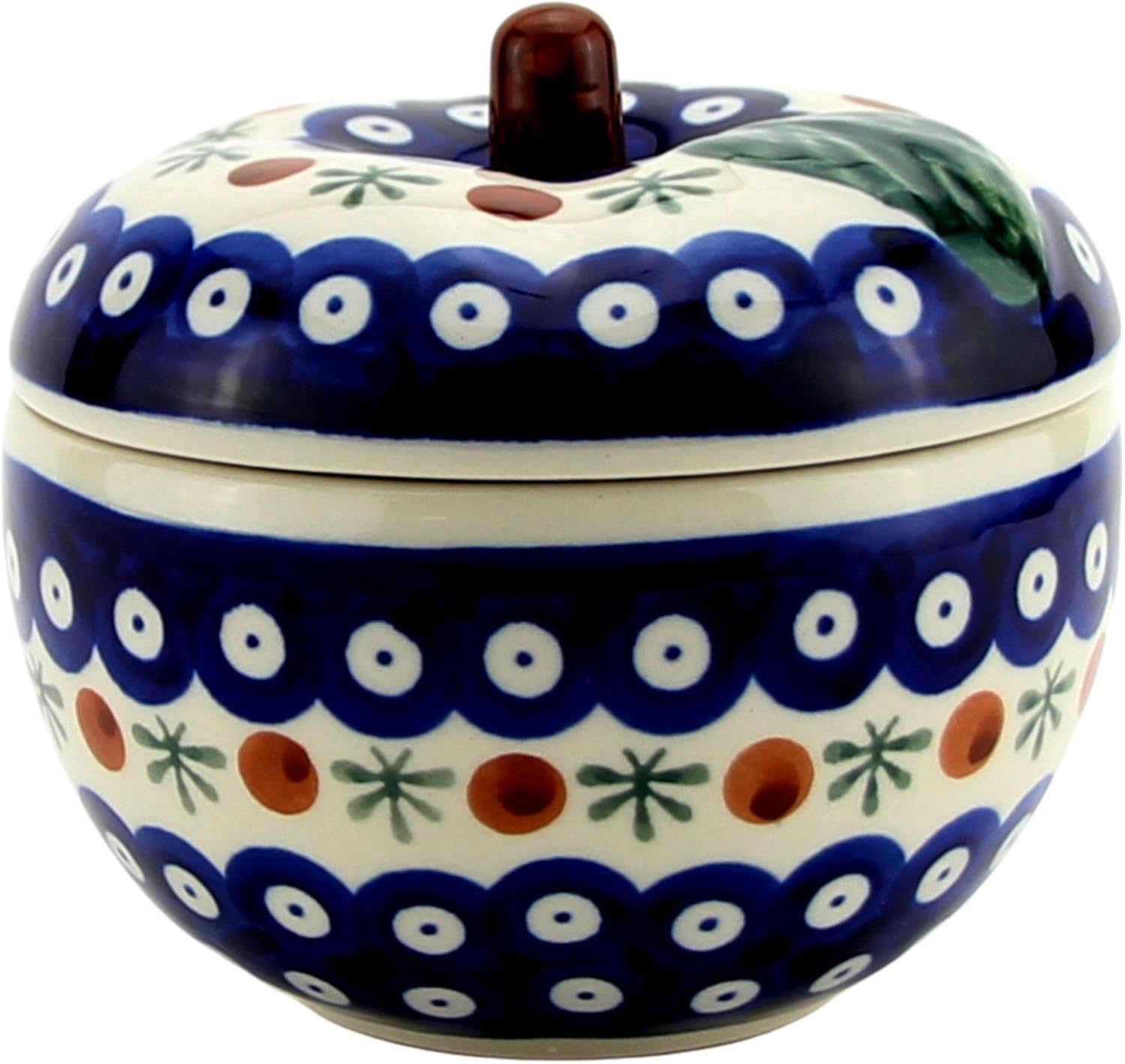 Polish Pottery Market Apple Baker with Lid by Zaklady Boleslawiec - Handcrafted Polish Stoneware Apple-Shaped Jar, Candy Container, Kitchen Decor