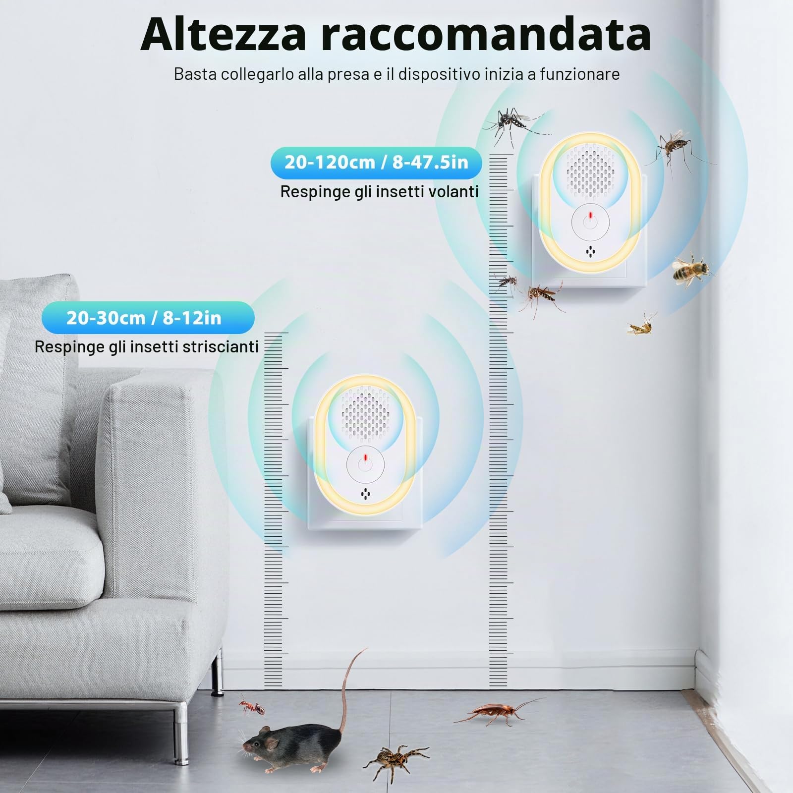 Repellente ad Ultrasuoni per Topi 6 Pack, Repellente Ultrasuoni Anti Topi Antizanzare Ultrasoni Elettrico Anti Insetti Ratti, Zanzare, Ragni, Parassiti, Scarafaggi, Formiche, Sicuro verde e innocuo