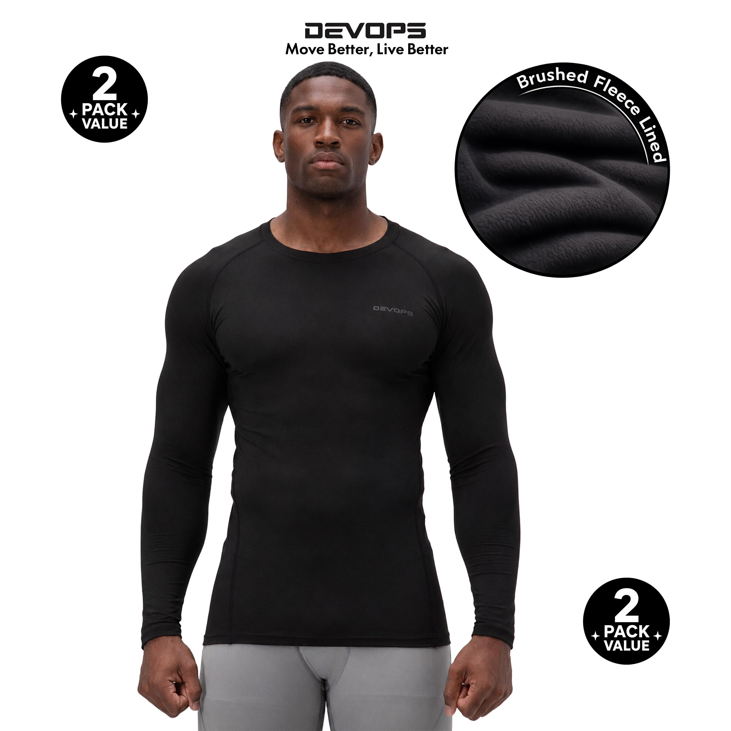 Devops Devops 2 Pack Men's Thermal Long Sleeve Shirts Fleece Lined Base Layer Tops Manga Larga Hombre (Pack de 2)
