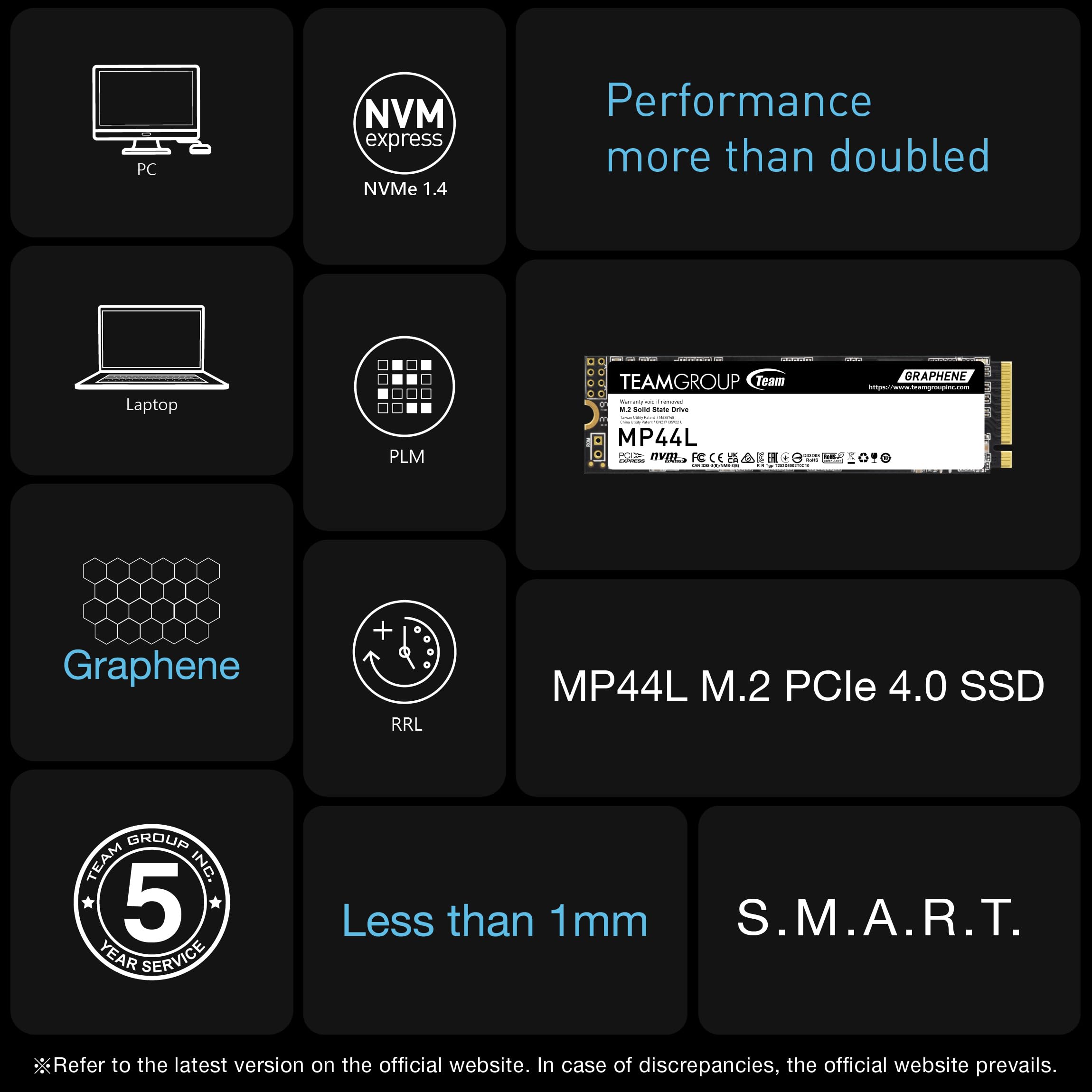 TEAMGROUP MP44L 1TB SLC Cache NVMe 1.4 PCIe Gen 4x4 M.2 2280 Laptop&Desktop SSD (R/W Speed up to 5,000/4,500MB/s) TM8FPK001T0C101