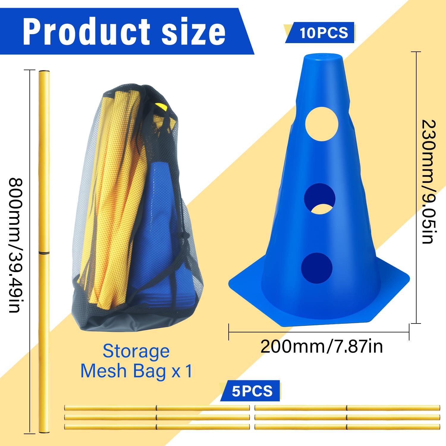 5er Sports Steckhürdenset Cavaletti Agility Set Hunde Hürden Steckhürdenset 10 Kegel 23cm + 5 Stangen 80cm Agility Koordinationstraining Set für Kinder Hunde Teamsport Fussball
