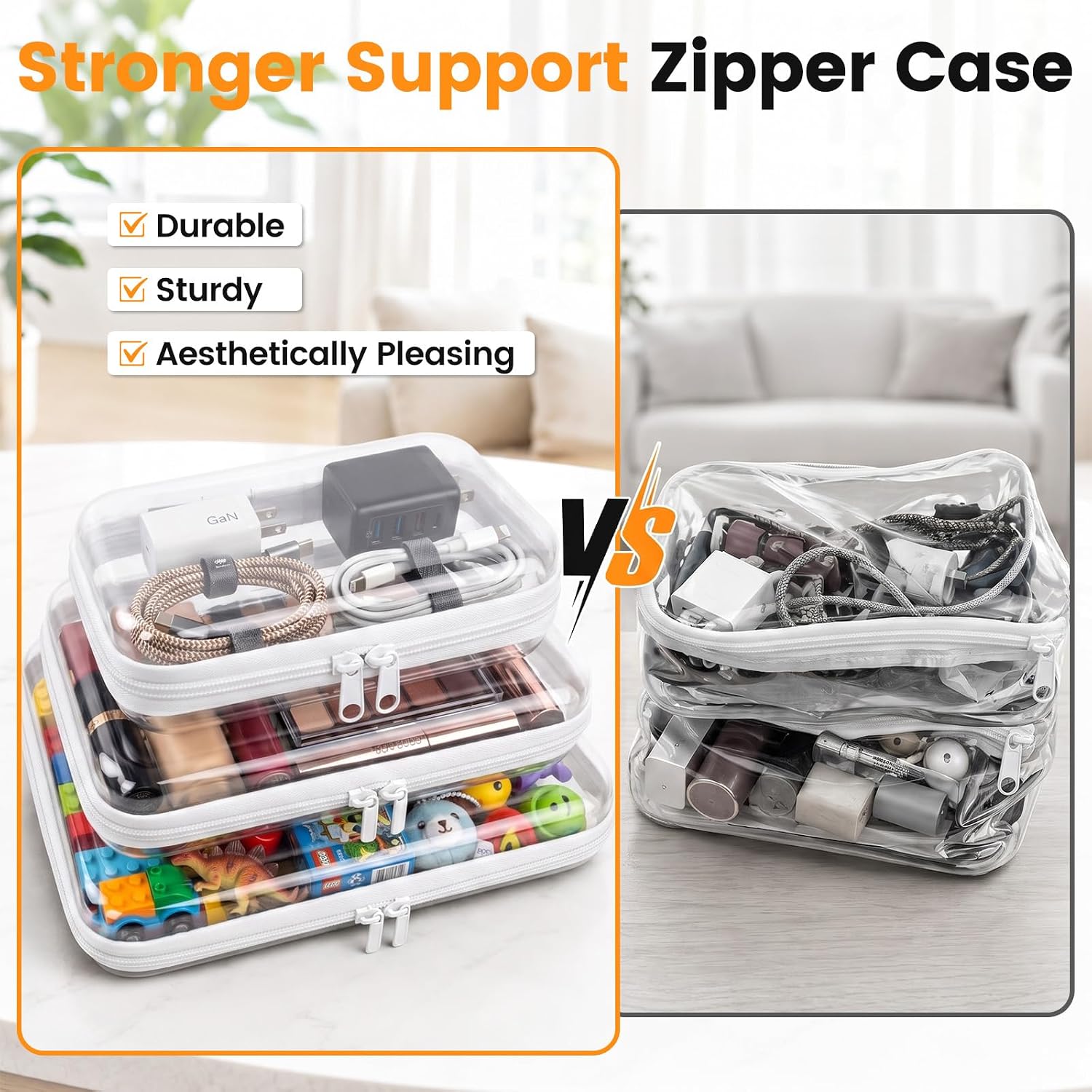 Clear Hard Shell Zipper Cases, Travel Makeup Organizers, 3 Pack image 4