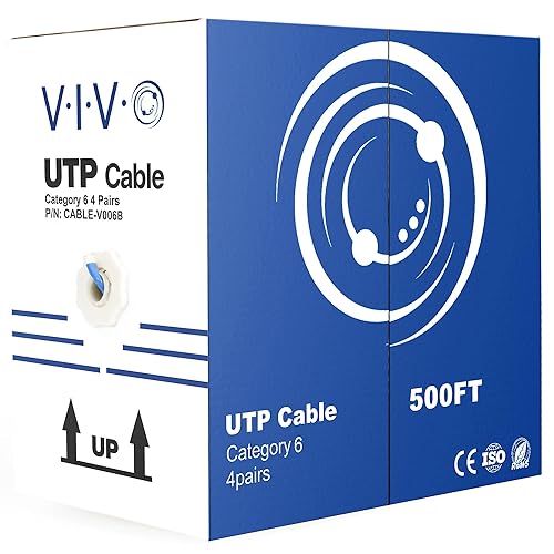 VIVO Cable Ethernet CCA a granel de 500 pies, 23 AWG, caja de extracción UTP, cable Cat-6, interior, instalaciones de red, azul, CABLE-V006B