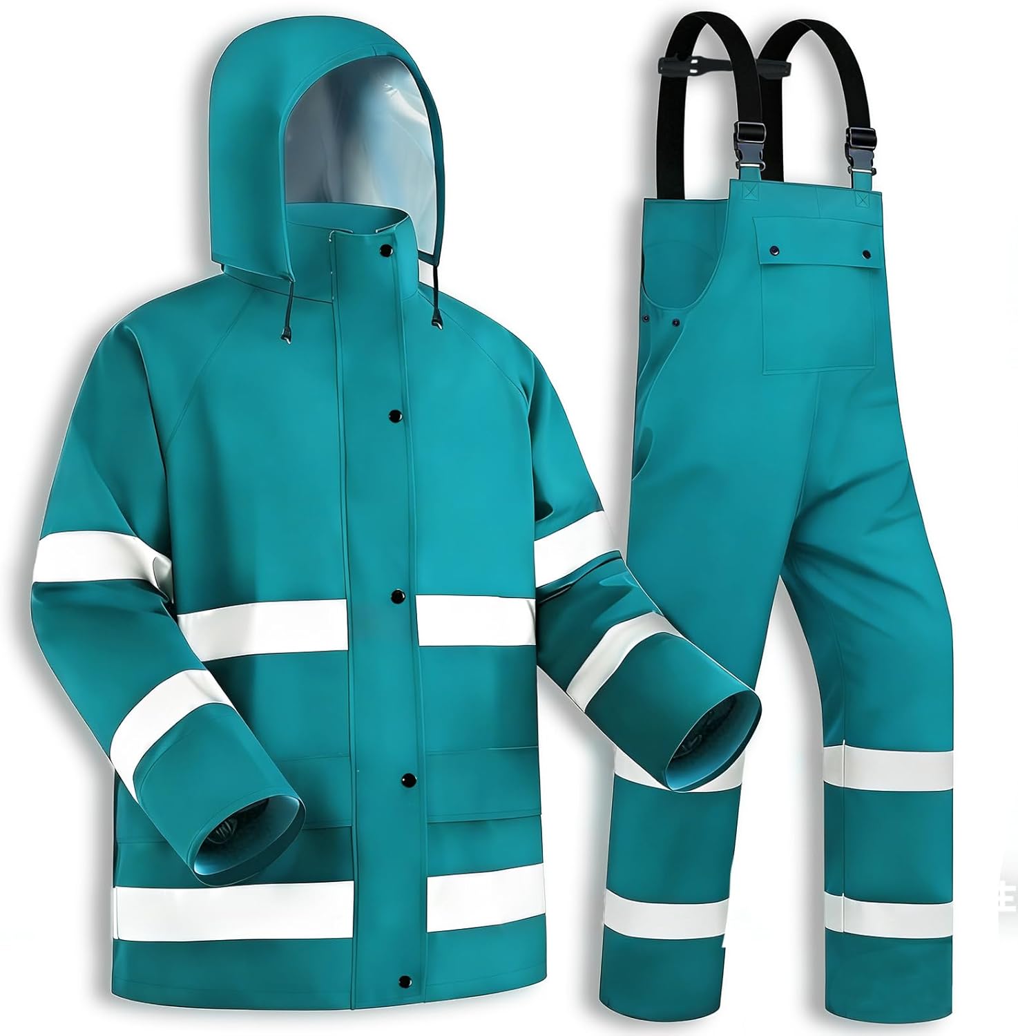 High Visibility Rain Suit Waterproof Reflective Safety Jacket with Bib Pants for Men Heavy Duty Workwear Fishing