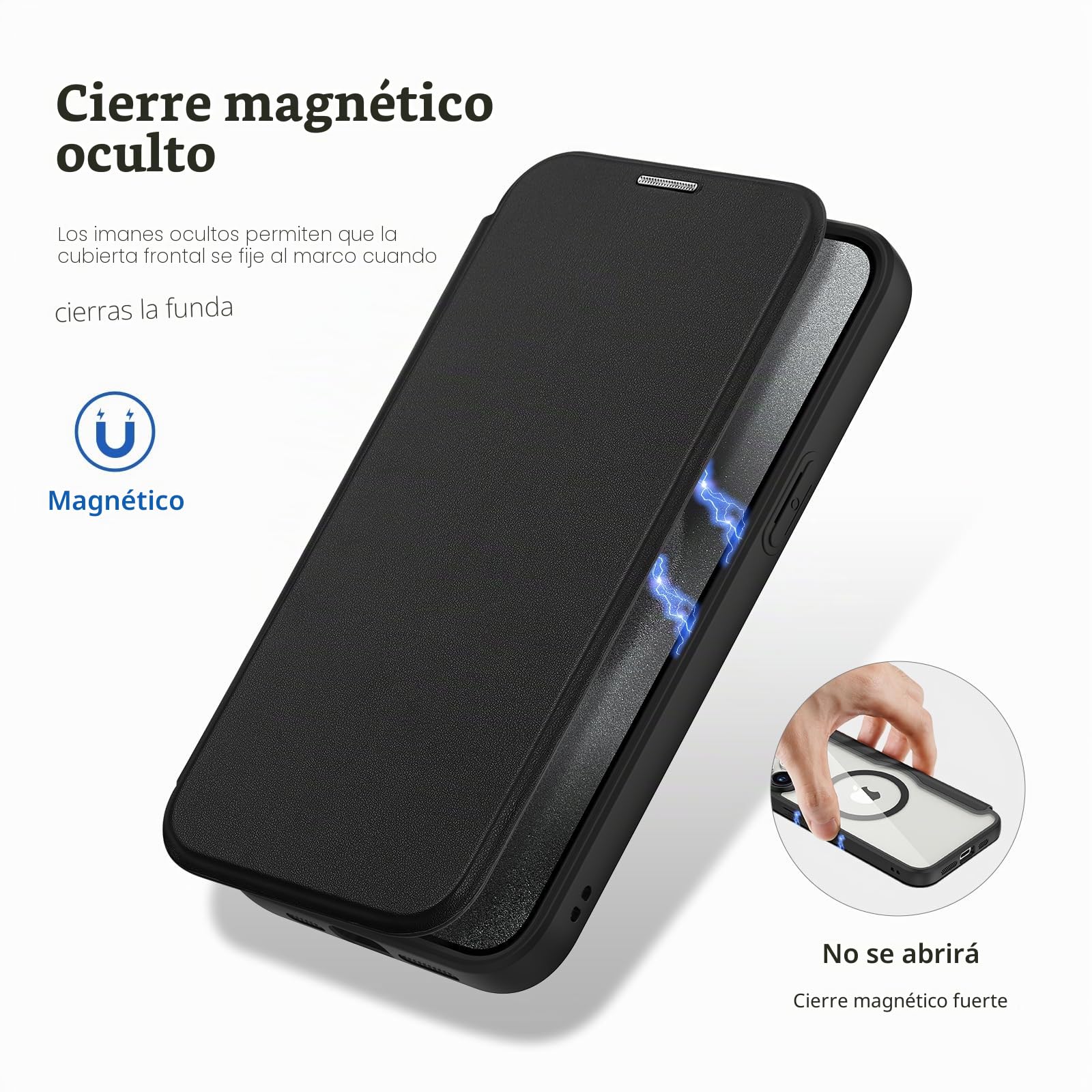 DUX DUCIS Funda Magnética para iPhone 15 Pro MAX, [Compatible con MagSafe] Cuero Premium Cierre Magnético Flip Folio Carcasa para Apple iPhone 15 Pro MAX (Negro)