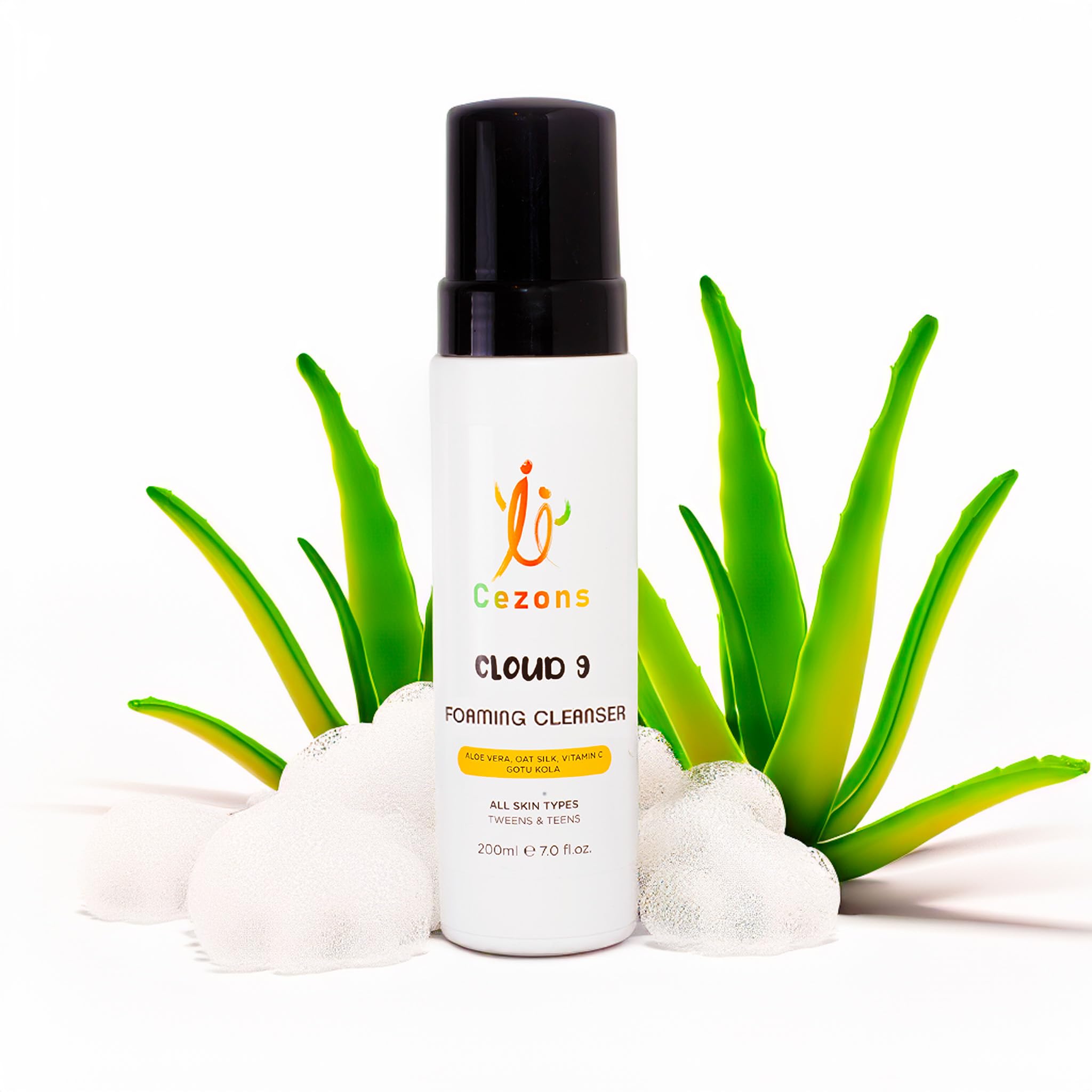 Cezons Cloud 9 Foaming Cleanser - A Gentle Kids Face Wash - Hydrating Face Wash for Kids, Preteens & Teenagers - Natural and Alcohol Free Fragrance Free Skincare - 200ML