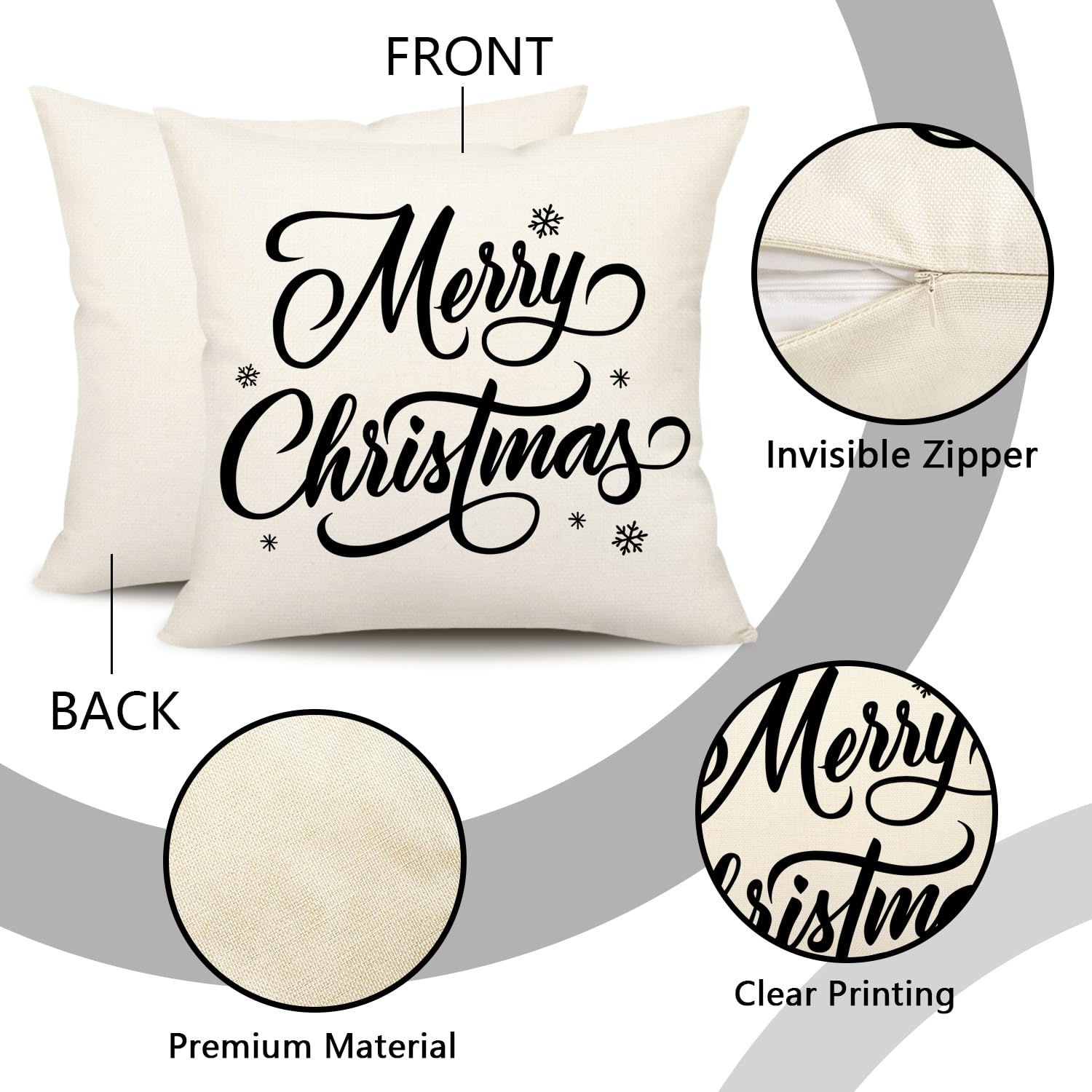 Juego de 4 fundas de almohada de Navidad negras de 18 x 18 pulgadas, decoración de Navidad de granja, copos de nieve, hola invierno, decoración de vacaciones, funda de cojín para el sofá 5