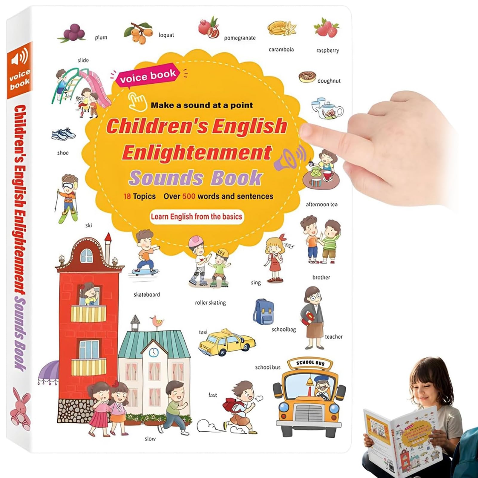 Libro di Apprendimento Audio di 500 Parole in Inglese, Libro Sonoro Interattivo per Bambini con 18 Temi Quotidiani, Giocattolo Educativo Divertente per Bimbi dai 2 ai 6 Anni