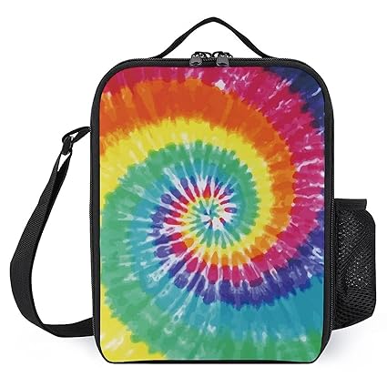CustomART Insulated Lunch Box for Girls Boys, Leakproof Portable Lunch Bags with Adjustable Shoulder Strap and Side Pocket, Reusable Cooler Tote Bag for Beach/Picnic/Office/Collega (Tie Dye)