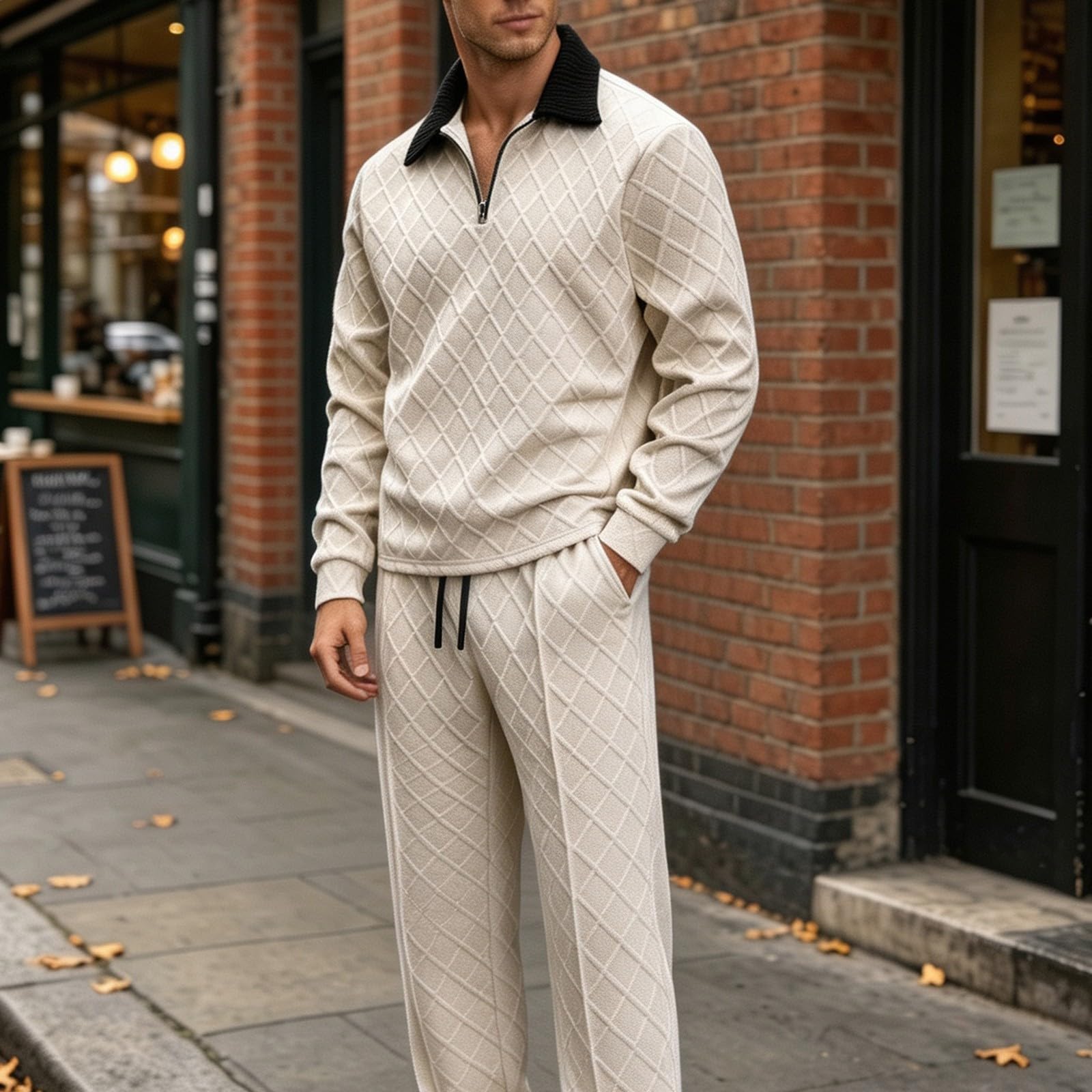 Tuta Uomo Invernale, Completo Uomo Casual con Collo Alto 2 Pezzi