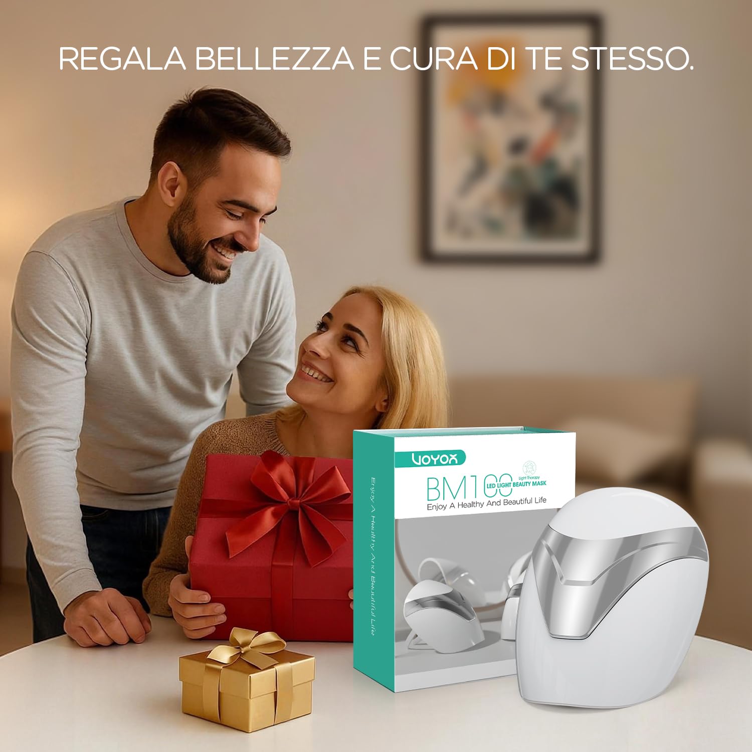 VOYOR Maschera LED, Maschera Viso con Terapia a Luce Rossa/Blu/Viola | Trattamento con Timer, Supporto Confortevole, Senza Filo, Facile da Usare, Anti-età & Migliora l'Aspetto della Pelle, BM100