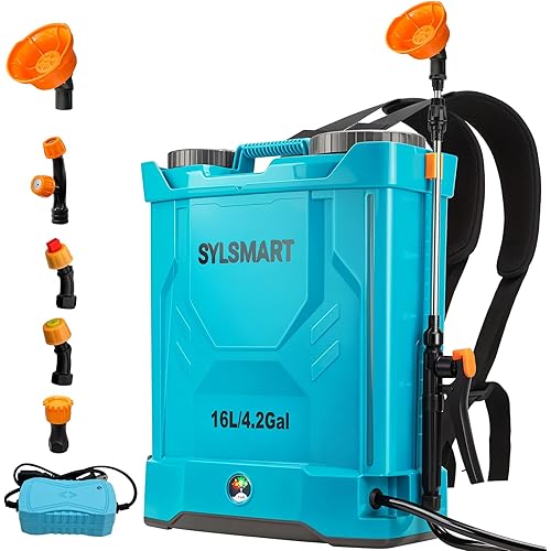 Battery Powered Backpack Sprayer 4 Gallon, 120PSI Adjustable Pressure & Lightweight Electric Sprayer, Garden Weed Yard Lawn Sprayer with 5 Spray Nozzles