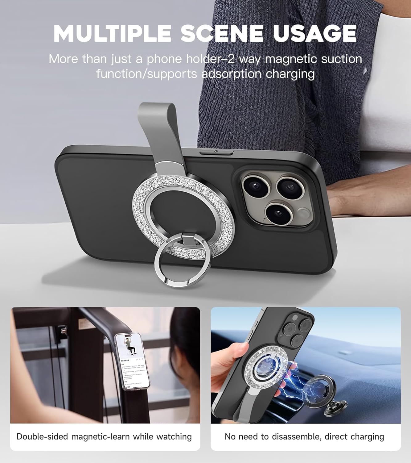 Anello Supporto Ring Cellulare, Pieghevole Supporto Cellulare Anello 360 °Regolabile Metallo Smartphone Indietro Grip Supporto Telefono per iphone,samsung,ipad-Adatto per aspirazione magnetica