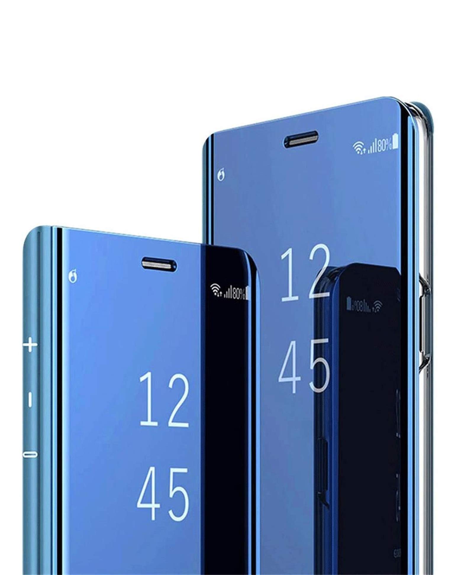 Custodia Con Specchio E Supporto Per Samsung Galaxy A12, Pelle PU Color Argento, Cover Protettiva A Libro
